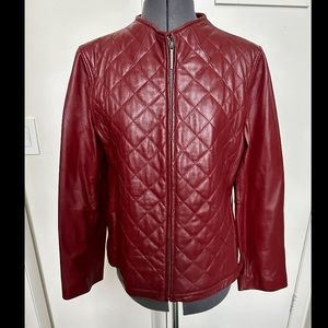 VINTAGE 1990s SIENA STUDIO GENUINE QUILTED LEATHER MOTO STYLE JACKET MAROON L